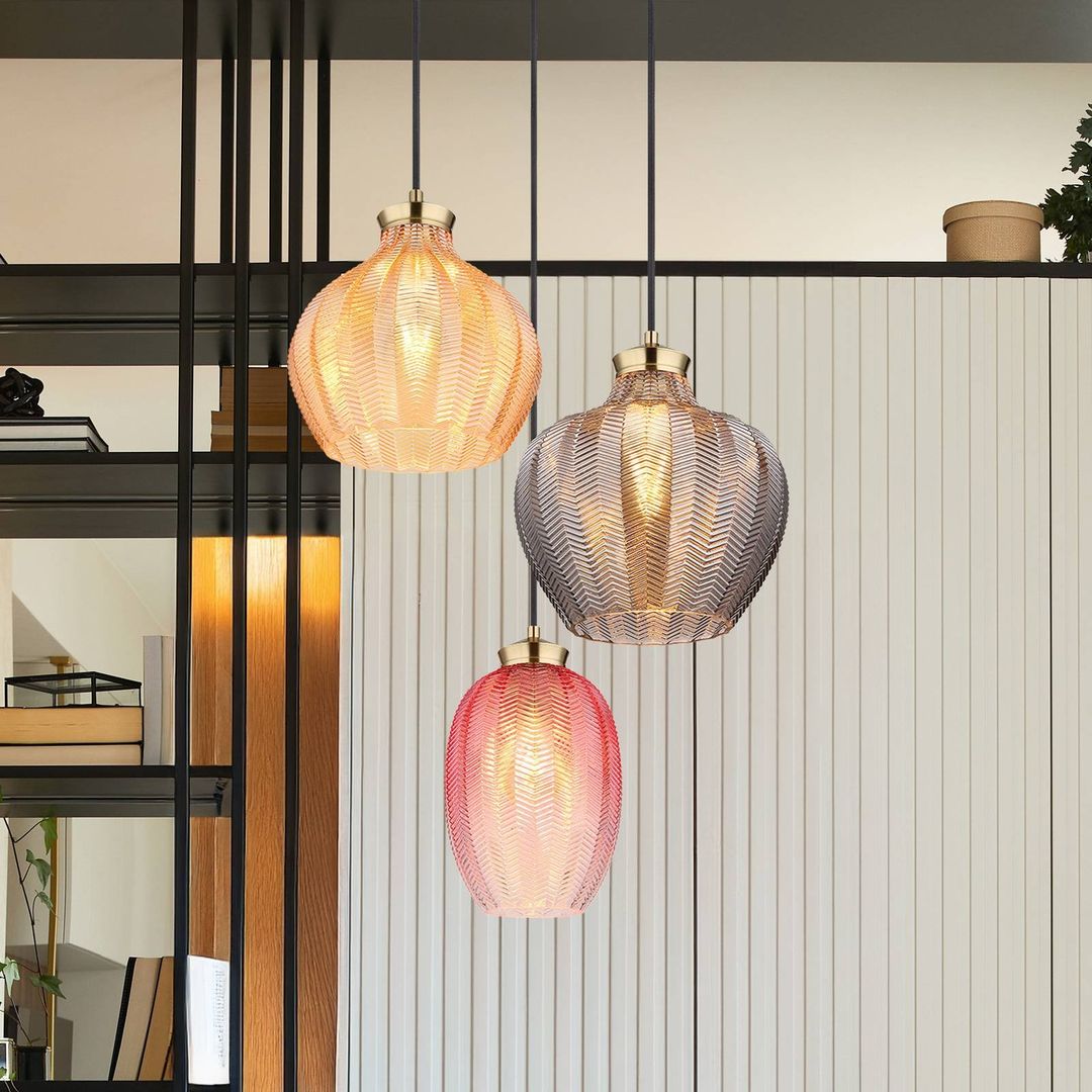 Globo Jessica hanging light, Ø 45 cm, colourful, 3-bulb, glass - Image 1