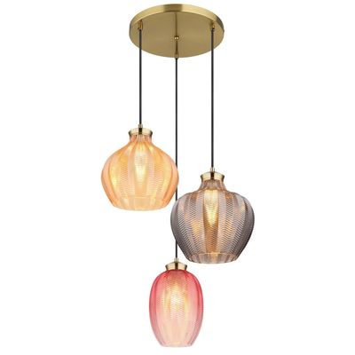 Globo Jessica hanging light, Ø 45 cm, colourful, 3-bulb, glass - Thumbnail 2