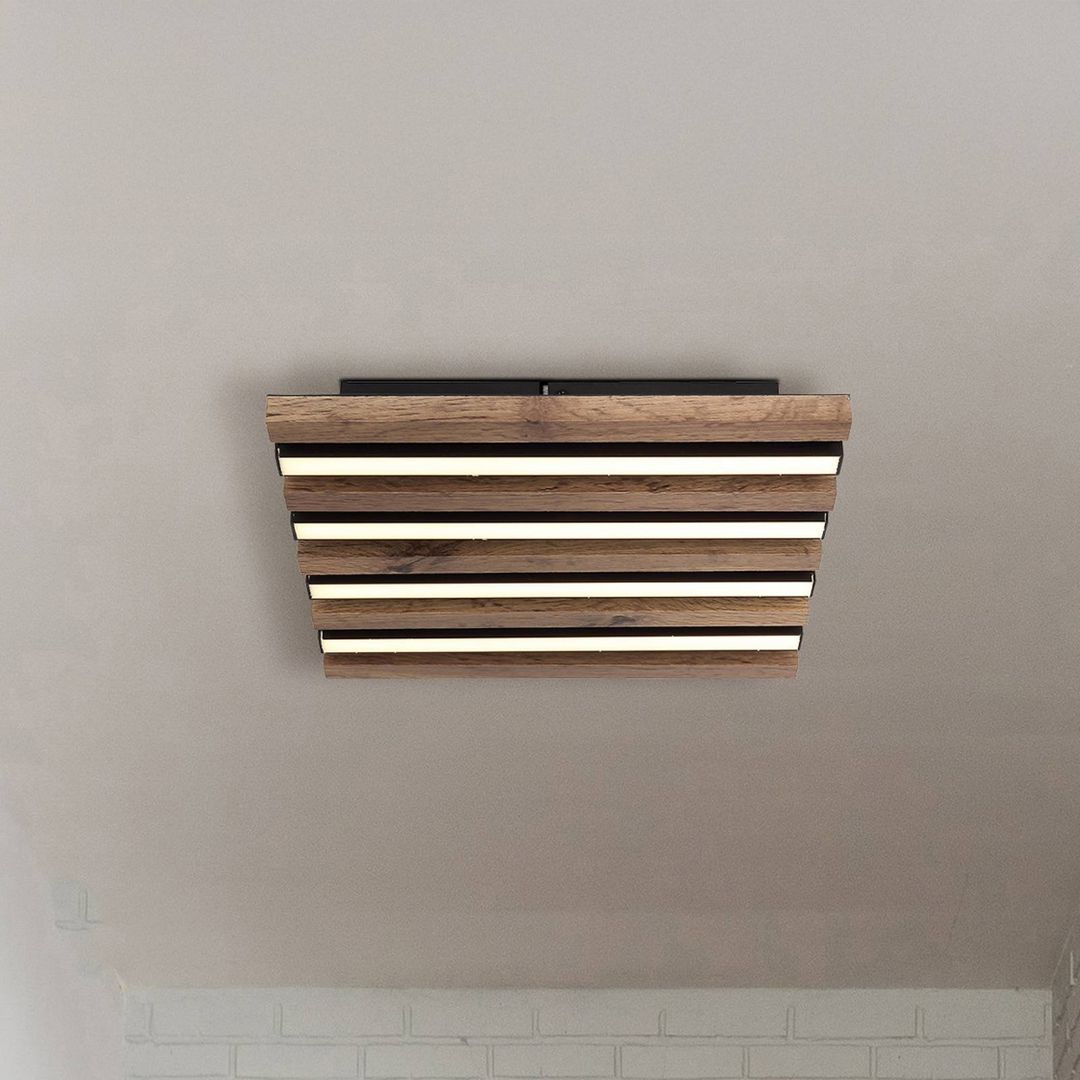 Globo Hayden LED ceiling lamp, length 30 cm, black/dark wood - Image 1