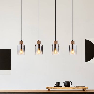 Globo Underwood pendant light, length 105 cm, brown/smoke grey, MDF