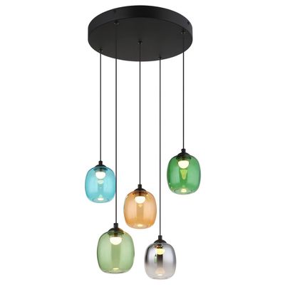 Globo Minara LED pendant light, 5-bulb, Ø 43 cm, multicoloured, glass - Thumbnail 2