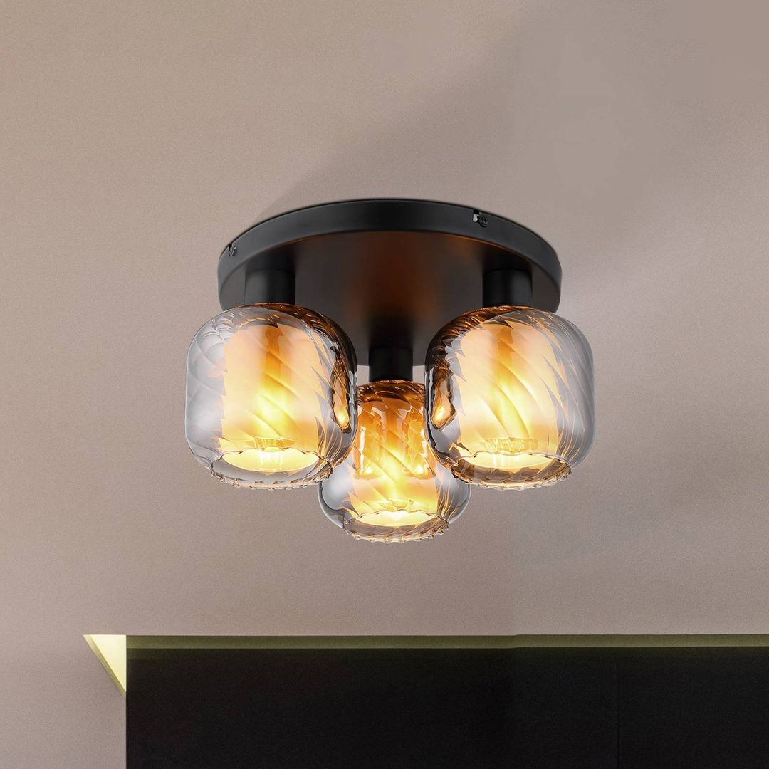 Globo Ceiling lamp Xia, Ø 37 cm, smoke grey, 3-bulb, glass - Image 1