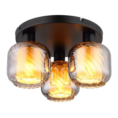 Globo Ceiling lamp Xia, Ø 37 cm, smoke grey, 3-bulb, glass - Thumbnail 2