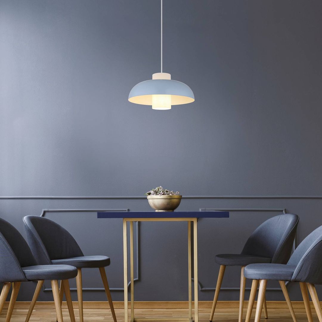 Globo Lowe hanging light, blue matt, Ø 38 cm, metal - Image 1