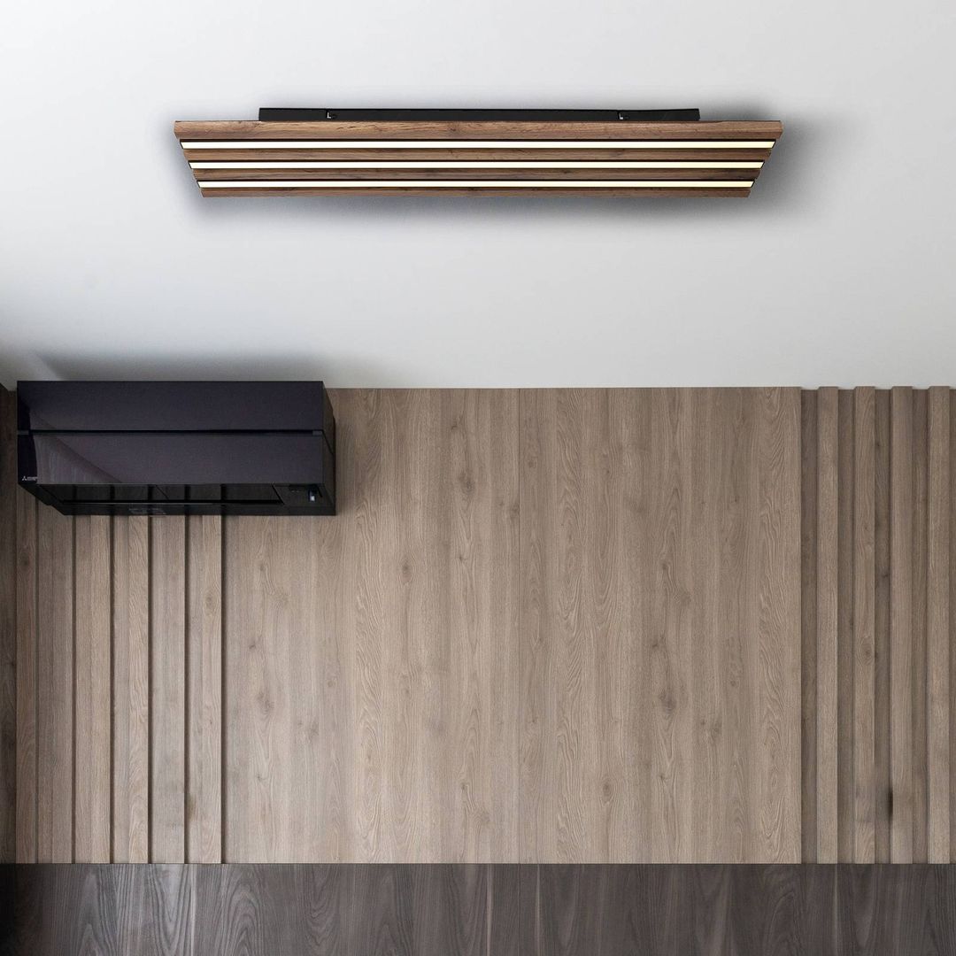 Globo Hayden LED ceiling lamp, length 80 cm, black/dark wood - Image 1