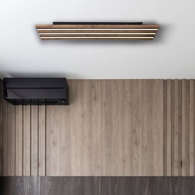 Globo Hayden LED ceiling lamp, length 80 cm, black/dark wood