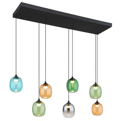 Globo Minara LED pendant light, 7-bulb, length 102 cm, colourful, glass - Thumbnail 2