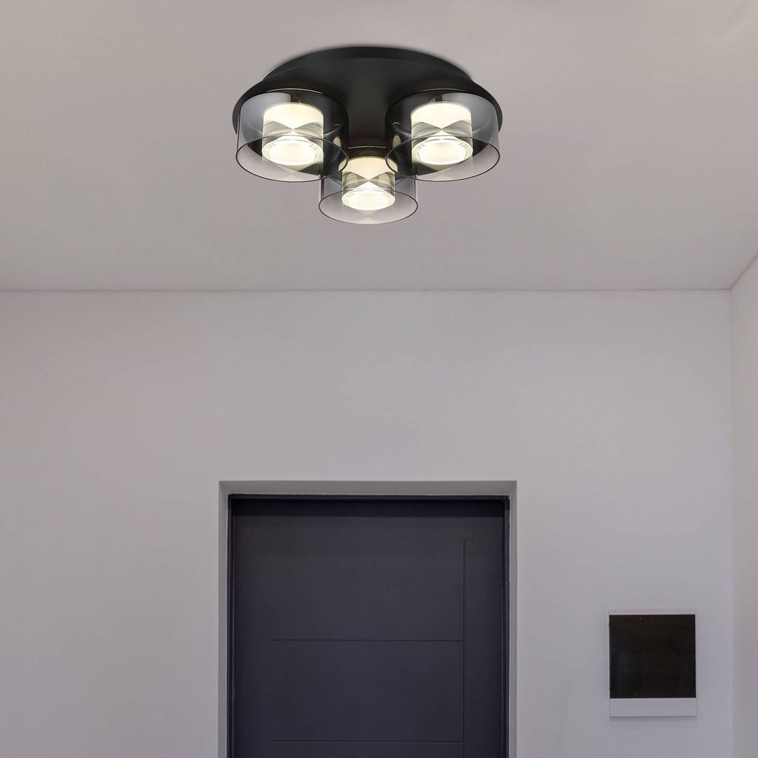Globo LED ceiling lamp Belinda, Ø 38 cm, smoke grey, 3-bulb, glass - Image 1