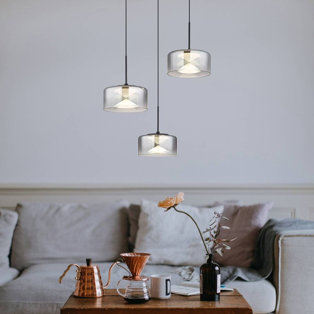Globo LED pendant light Belinda, Ø 40 cm, smoke grey, 3-bulb, glass - Image 1