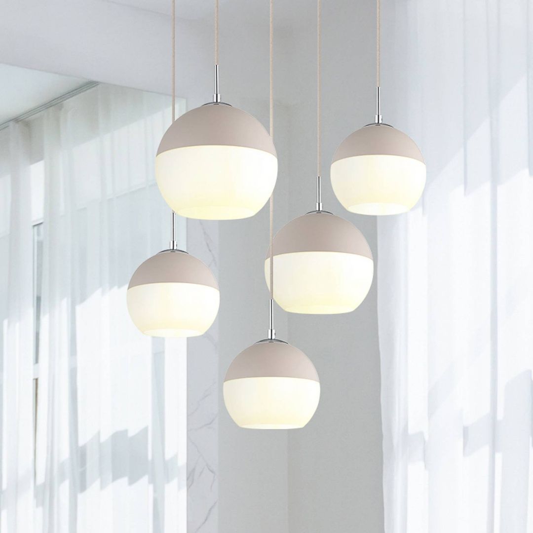 Globo Ragusa pendant light, Ø 75 cm, sand/chrome, metal, 5-bulb - Image 1