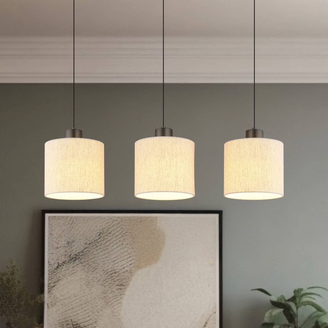 Globo Thea LED hanging light, length 74 cm, 3-bulb, cream/matt black - Image 1