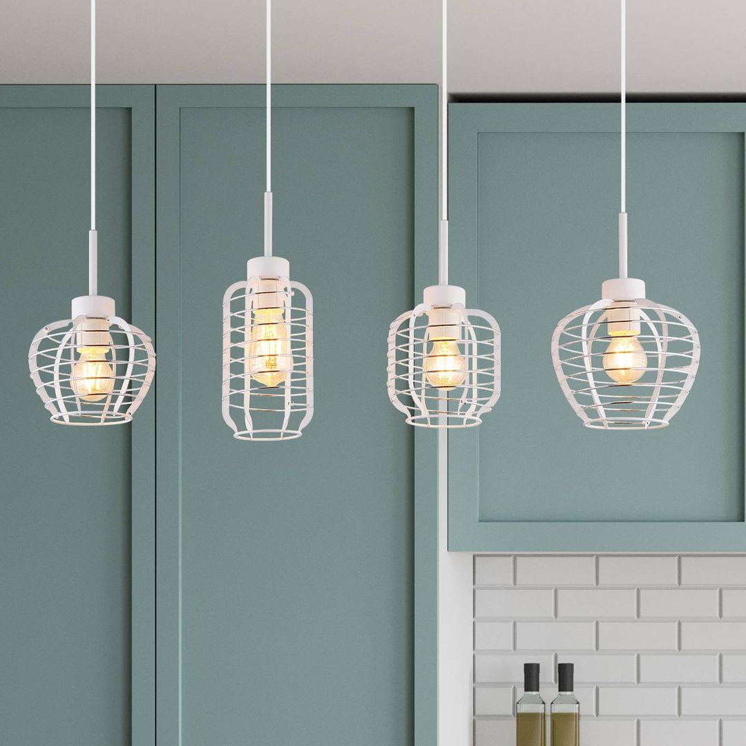 Globo Nesa pendant light, length 90 cm, white/chrome, metal, 4-bulb - Image 1