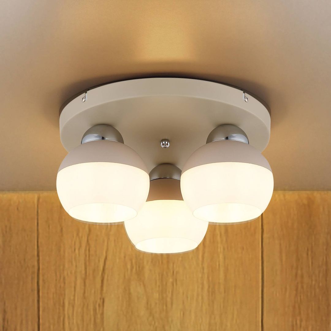 Globo Ragusa ceiling light, Ø 31 cm, sand/chrome, metal/glass, 3-bulb - Image 1