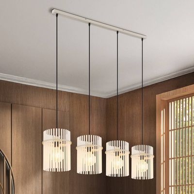 Globo Gorley hanging light, white/sand, 4-bulb, 110 cm, glass, E27