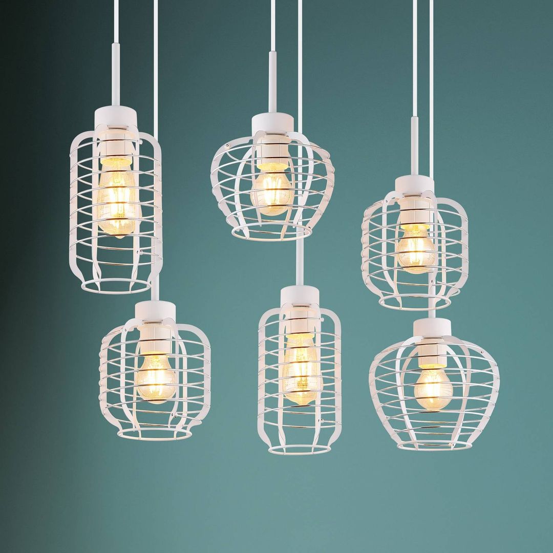 Globo Nesa pendant light, length 77 cm, white/chrome, metal, 6-bulb - Image 1