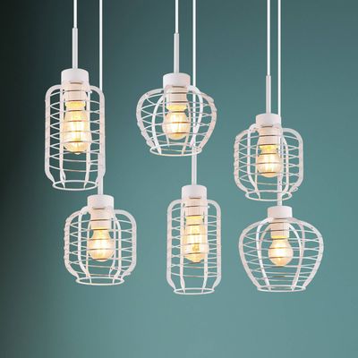 Globo Nesa pendant light, length 77 cm, white/chrome, metal, 6-bulb