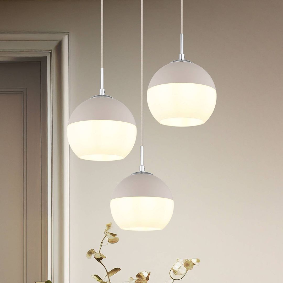 Globo Ragusa pendant light, Ø 42 cm, sand/chrome, metal/glass, 3-bulb - Image 1