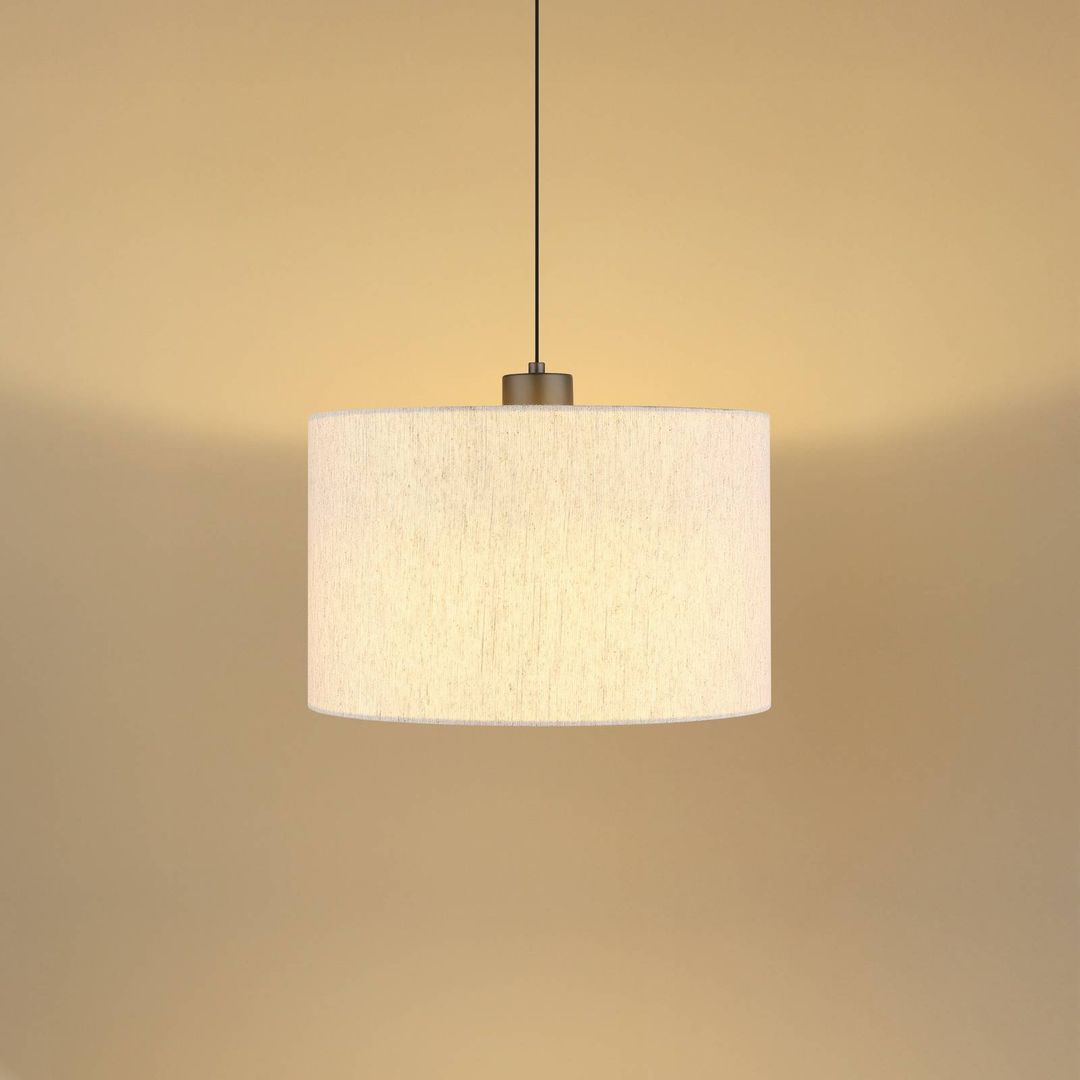 Globo Thea LED pendant light, cream/matt black, linen, Ø 35 cm - Image 1