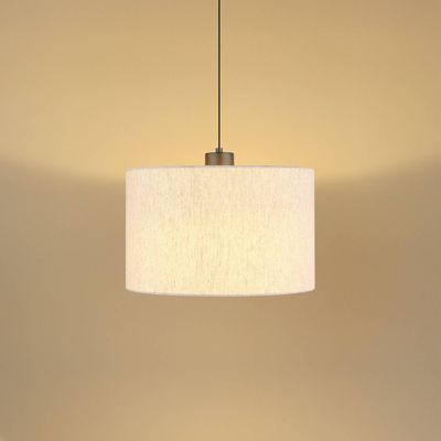Globo Thea LED pendant light, cream/matt black, linen, Ø 35 cm