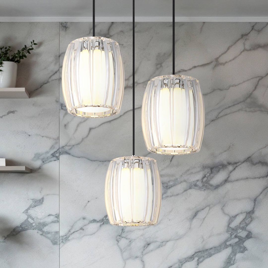 Globo Maribel pendant light, Ø 40 cm, chrome/clear, plastic, 3-bulb - Image 1