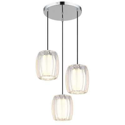Globo Maribel pendant light, Ø 40 cm, chrome/clear, plastic, 3-bulb - Thumbnail 2