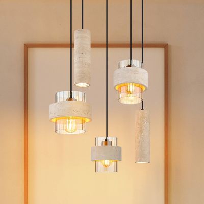 Globo Daren pendant light, 5-bulb, beige/amber/black, E27 + GU10