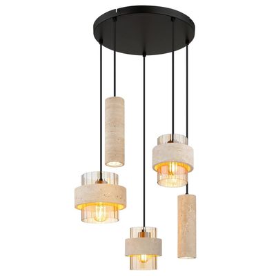 Globo Daren pendant light, 5-bulb, beige/amber/black, E27 + GU10 - Thumbnail 2