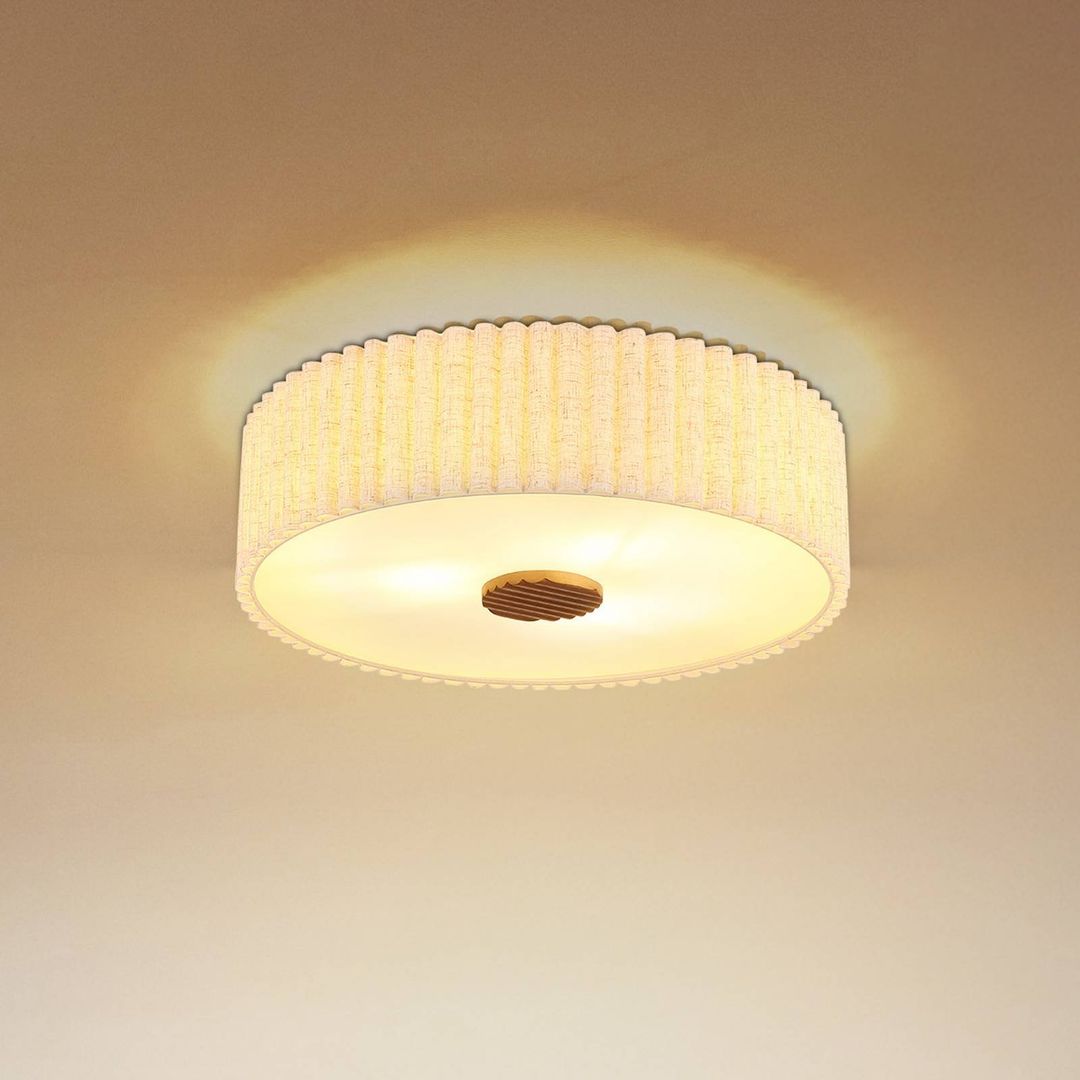 Globo Jannie ceiling lamp, natural, linen, 3-bulb, Ø 50 cm, E27 - Image 1