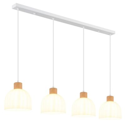Globo Swanson pendant light, length 113 cm, white/brown, glass/wood, 4-bulb - Thumbnail 2