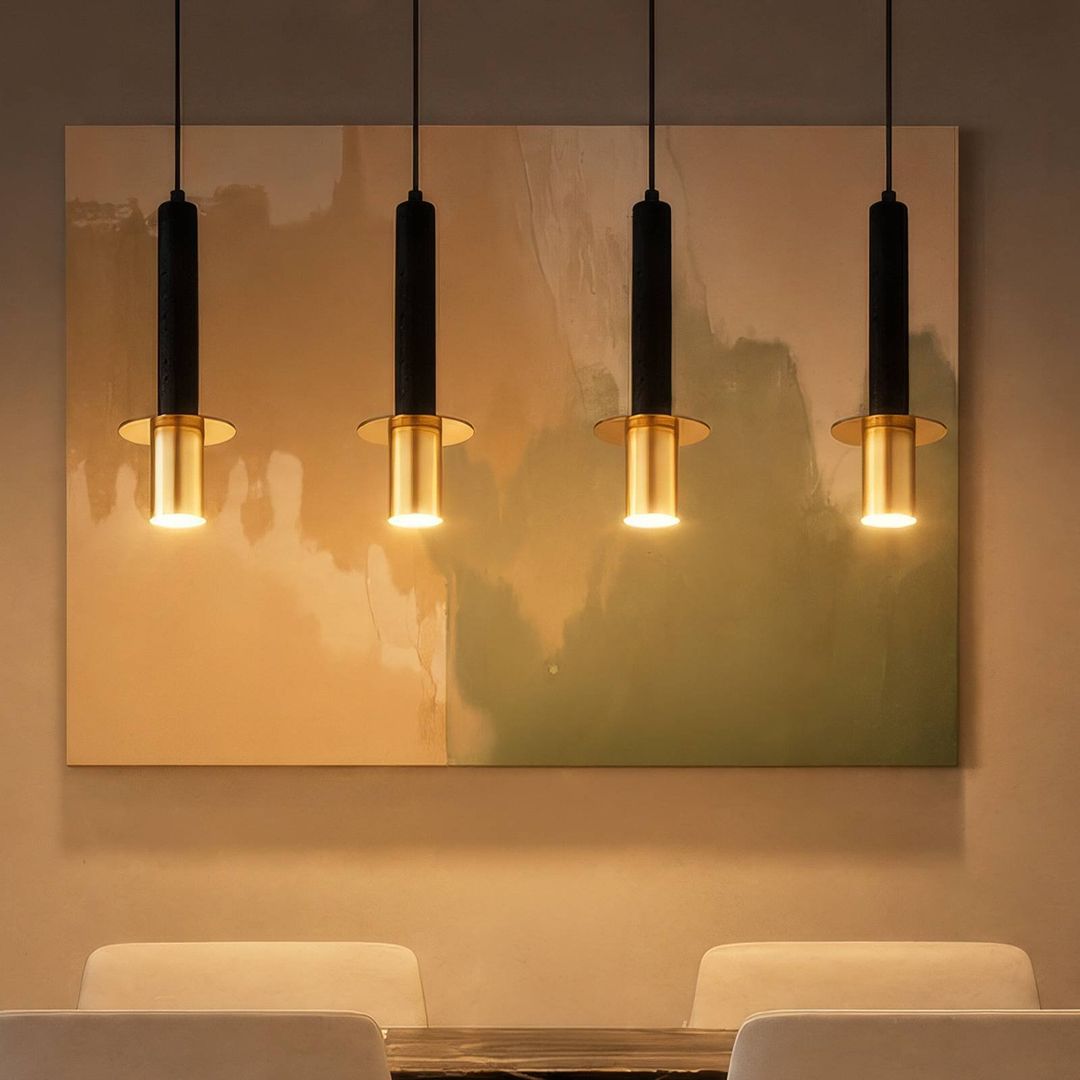 Globo Shanna pendant light, length 87 cm, black/brass, 4-bulb stone design - Image 1