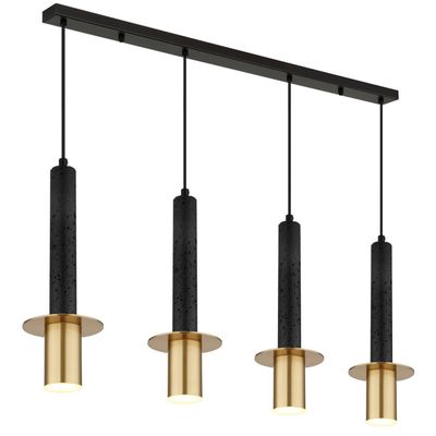 Globo Shanna pendant light, length 87 cm, black/brass, 4-bulb stone design - Thumbnail 2