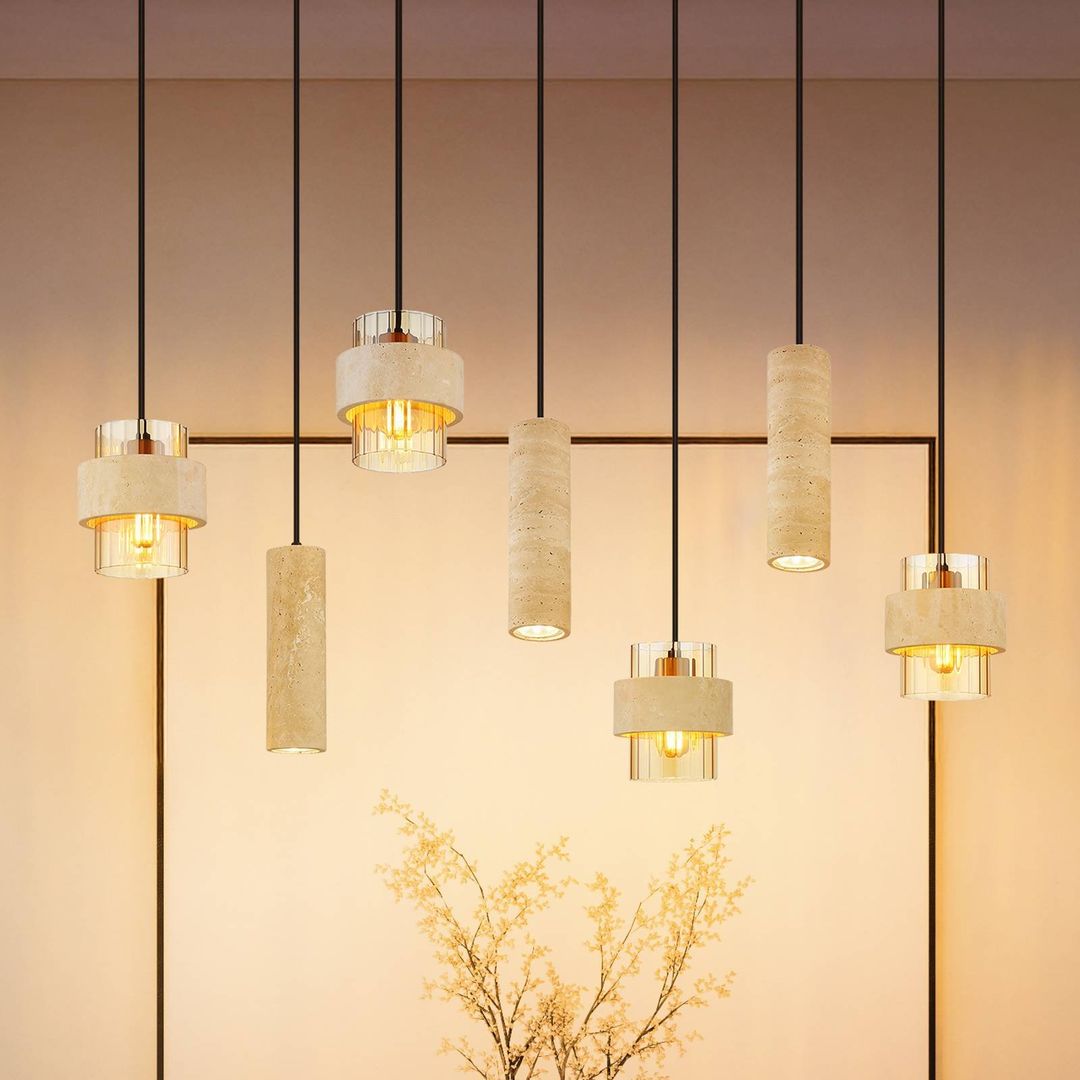 Globo Daren pendant light, 7-bulb, beige/amber/black, E27 + GU10 - Image 1