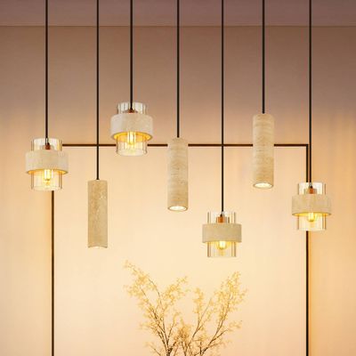 Globo Daren pendant light, 7-bulb, beige/amber/black, E27 + GU10
