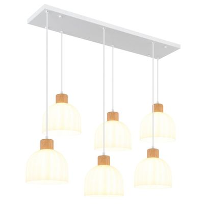 Globo Swanson pendant light, length 105 cm, white/brown, glass/wood, 6-bulb - Thumbnail 2