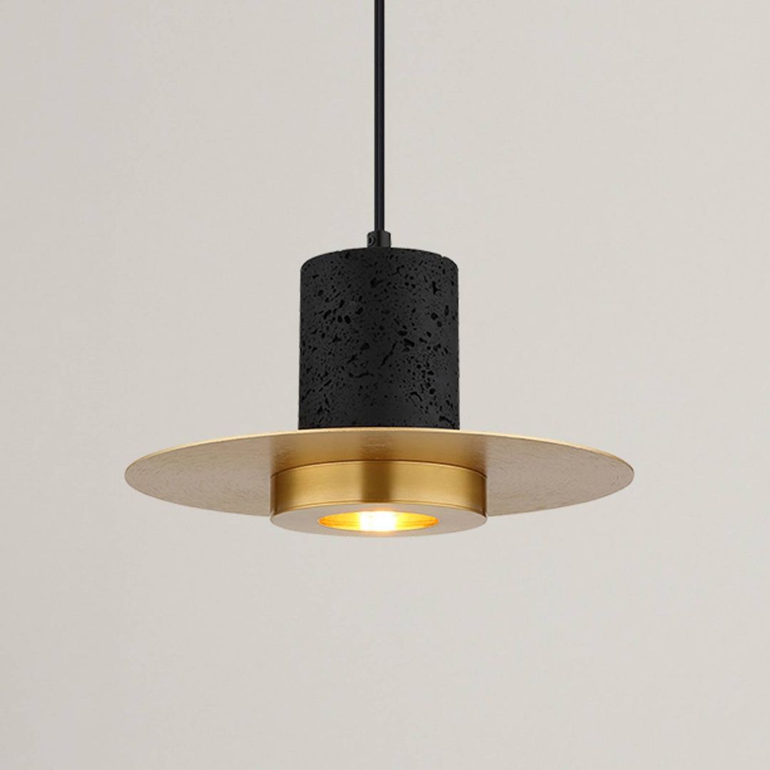Globo Shanna pendant light, Ø 28 cm, black/brass, stone/metal - Image 1
