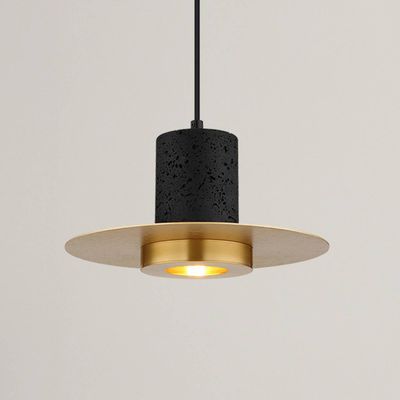 Globo Shanna pendant light, Ø 28 cm, black/brass, stone/metal