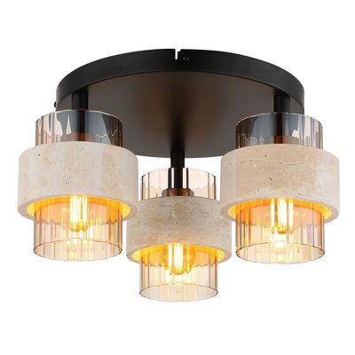 Globo Daren ceiling lamp, 3-bulb, beige/amber/black, Ø 38 cm, E27 - Thumbnail 2