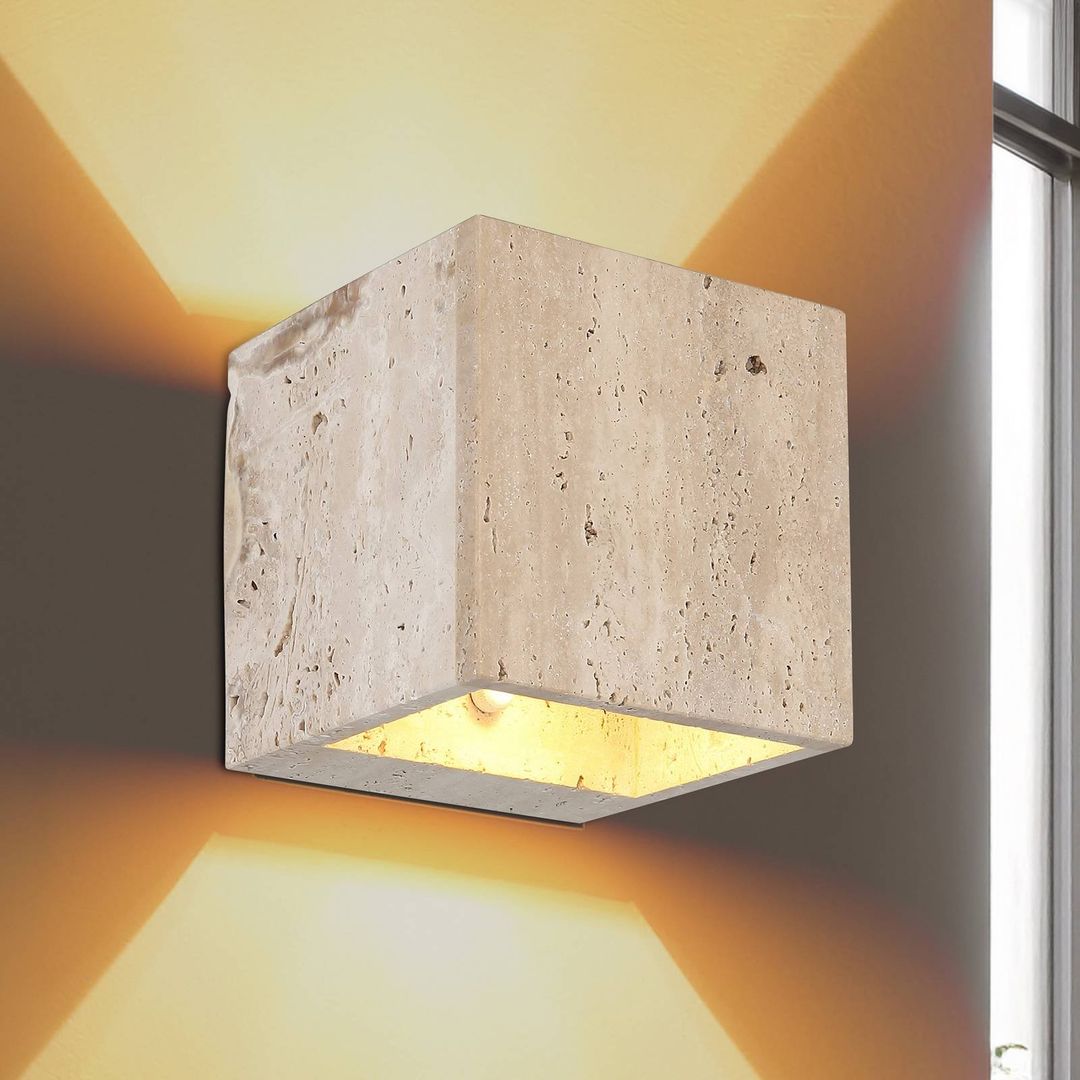 Globo Rojas LED wall lamp, beige, width 12 cm, stone - Image 1