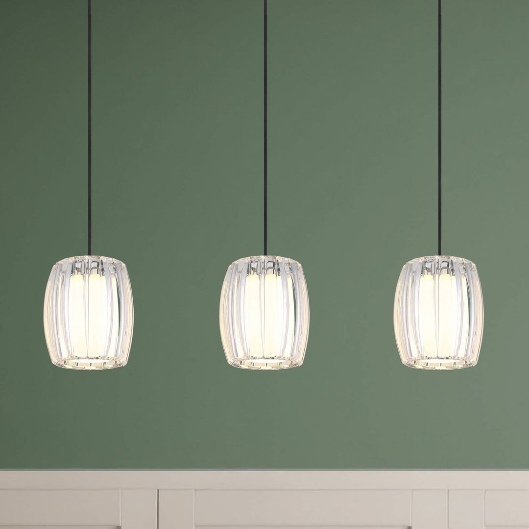 Globo Maribel pendant light, length 86 cm, chrome/clear plastic, 3-bulb - Image 1