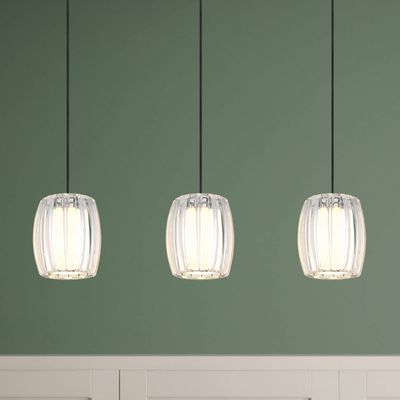 Globo Maribel pendant light, length 86 cm, chrome/clear plastic, 3-bulb