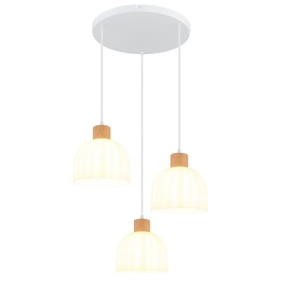 Globo Swanson pendant light, Ø 51 cm, white/brown, glass/wood, 3-bulb - Thumbnail 2
