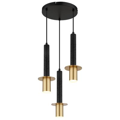 Globo Shanna pendant light, Ø 33 cm, black/brass, stone, 3-bulb - Thumbnail 2