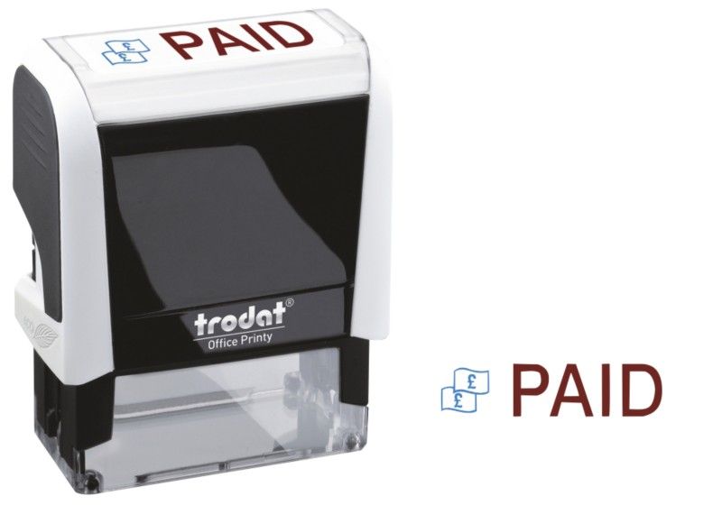 Trodat Office Printy 4912 Self Inking Word Stamp PAID 46x18mm Blue/Red - Image 1
