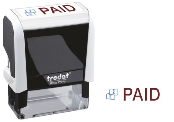 Trodat Office Printy 4912 Self Inking Word Stamp PAID 46x18mm Blue/Red