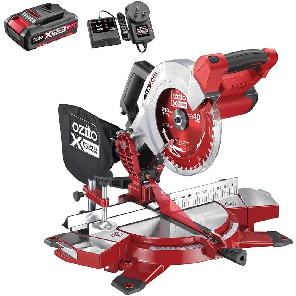 Ozito PXCMSS 18v Cordless Compound Mitre Saw 210mm 1 x 2ah Li-ion Battery Charger No Case - Image 1