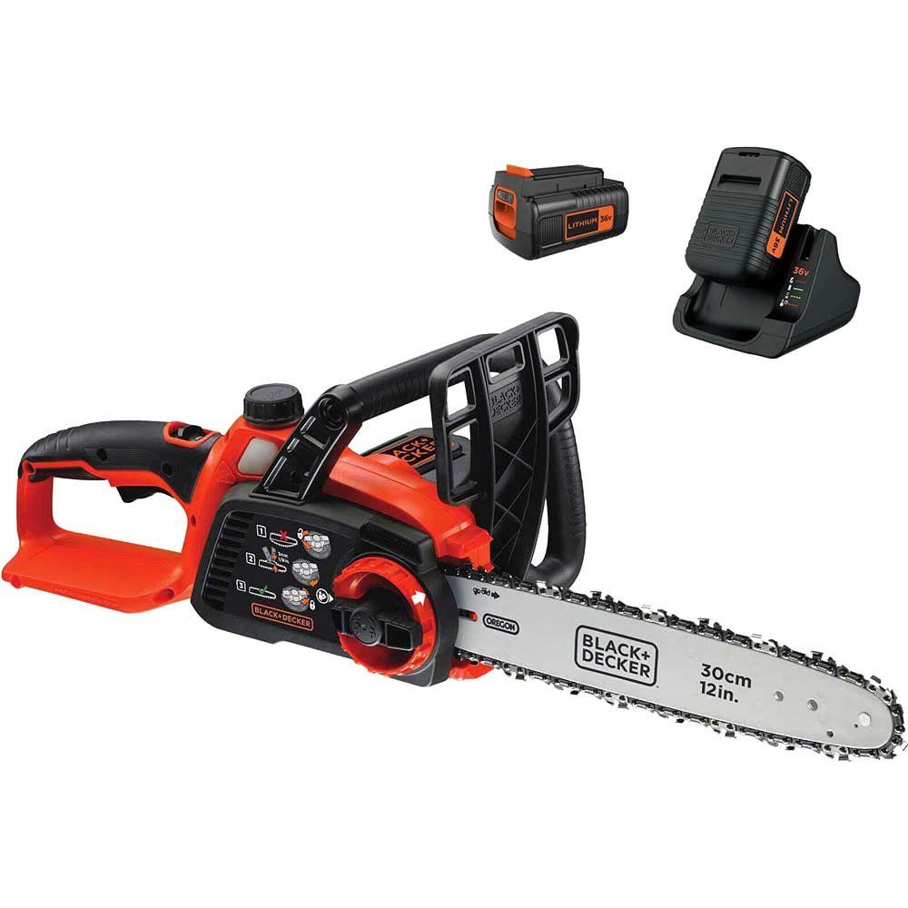 Black and Decker GKC3630L 36v Cordless Chainsaw 300mm 2 x 2ah Li-ion Battery Charger - Image 1