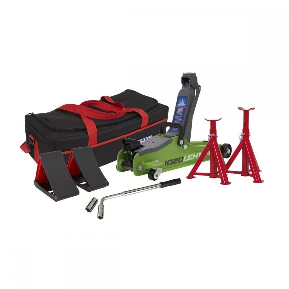 Sealey 1020LE Low Entry Yankee Trolley Jack Kit 2 Tonne Green - Image 1
