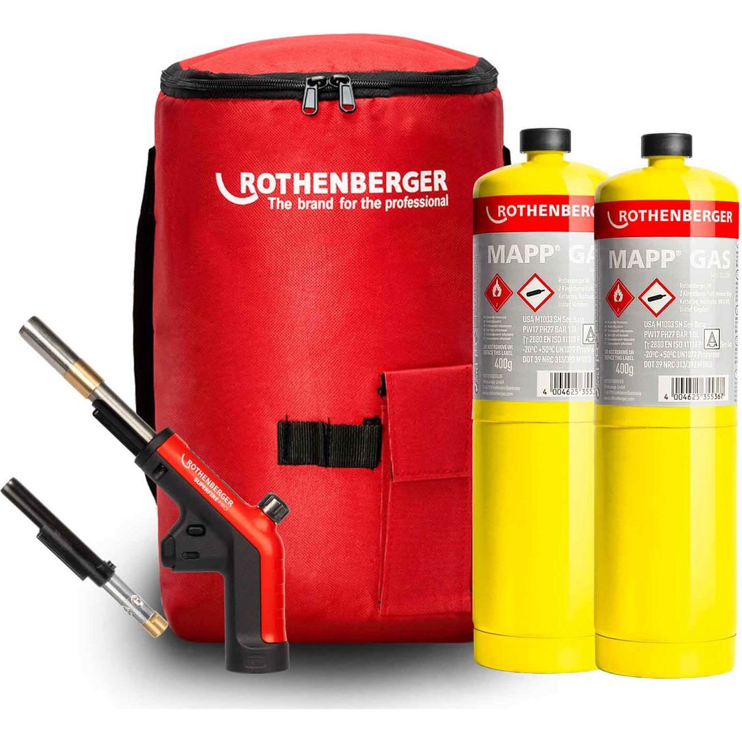 Rothenberger SuperFire PRO Gas Blow Torch 2 Bottles Mapp Gas & Hot Bag - Image 1