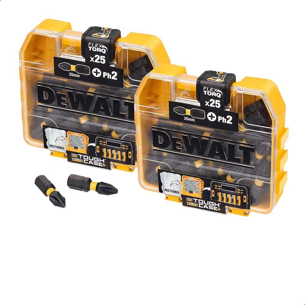 DeWalt 50 Piece Tough Case Torsion Flex Torq Phillips Screwdriver Bit Set PH2 25mm Pack of 50 - Image 1