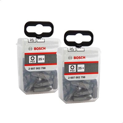 Bosch Expert 50 Piece Tic Tac Box Extra Hard Pozi Screwdriver Bit Set PZ2 25mm Pack of 50